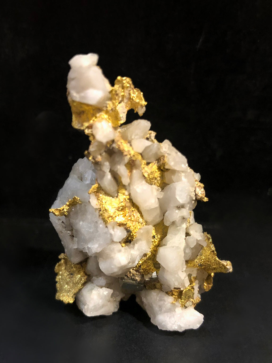 NATIVE GOLD with PYRITE on QUARTZ