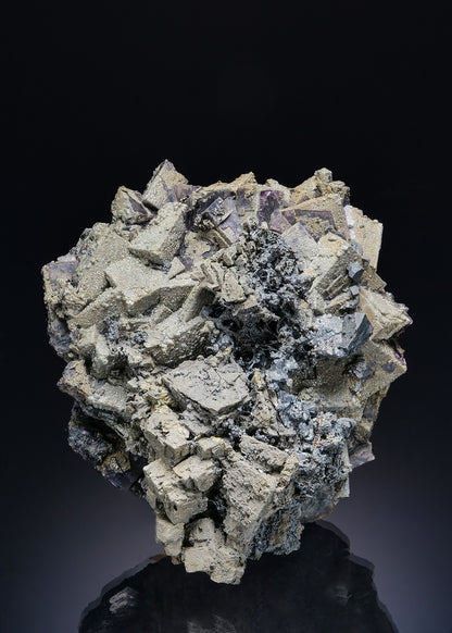 FLUORITE with PYRITE, MARCASITE, ACANTHITE, PROUSTITE, NATIVE SILVER and PYROSTILPNITE