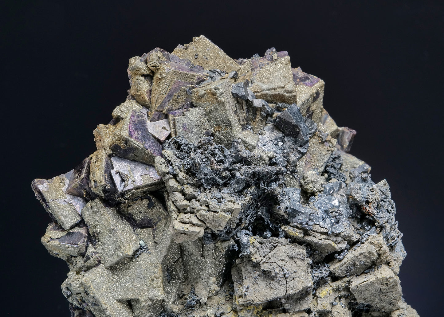 FLUORITE with PYRITE, MARCASITE, ACANTHITE, PROUSTITE, NATIVE SILVER and PYROSTILPNITE