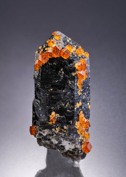 SPESSARTINE on Smoky QUARTZ