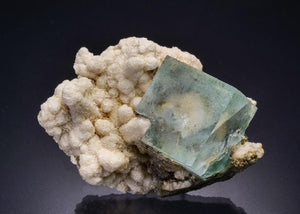 FLUORITE with CALCITE on QUARTZ