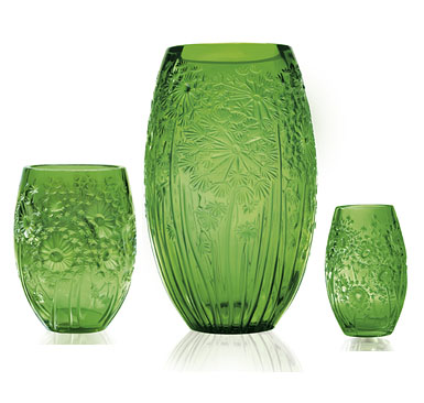 Lalique Bucolique Green Meadow Vase, Medium